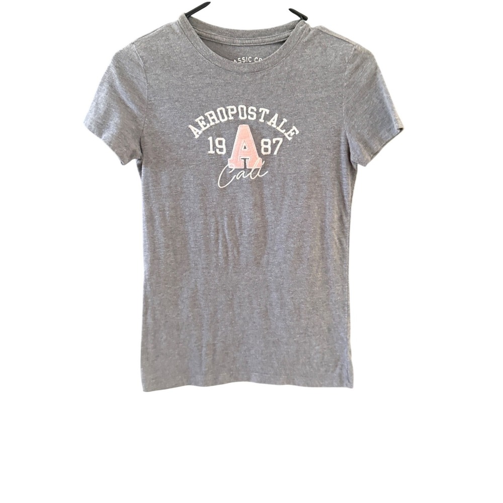 Aeropostale Classic Crew T-Shirt Womens Small‎ Gray Pink Graphic Cali 1987 Tee
